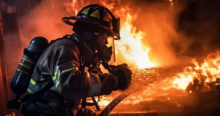 Firefighter Extinguishing Flames Engulfing A kitchen