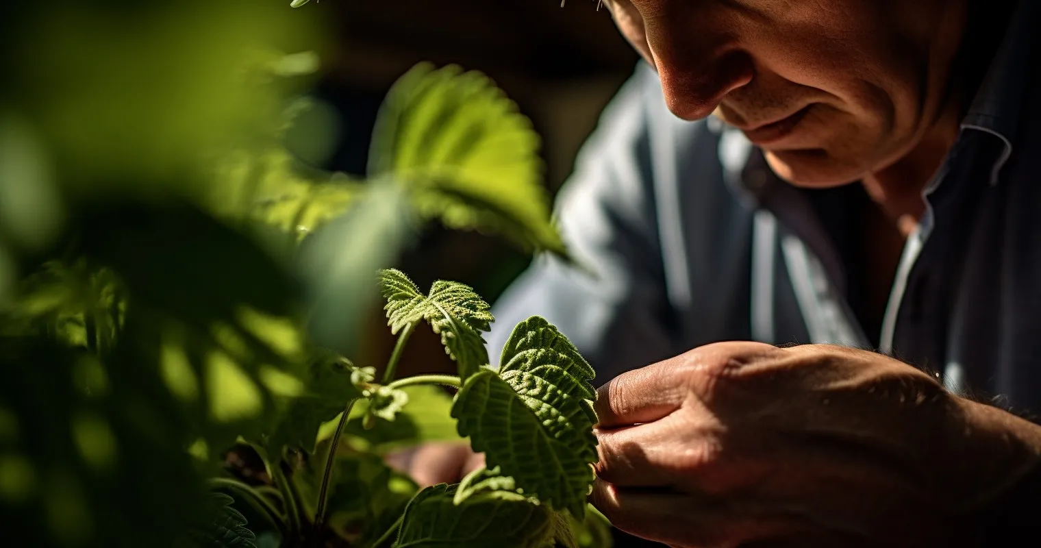 Gardener Inspecting Plant For Pest Damage