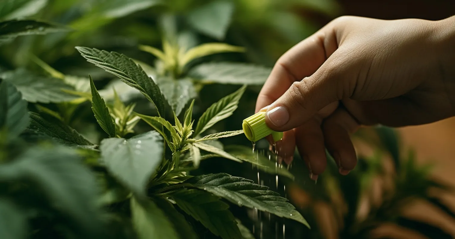 Hand Applying Neem Oil To Leaves