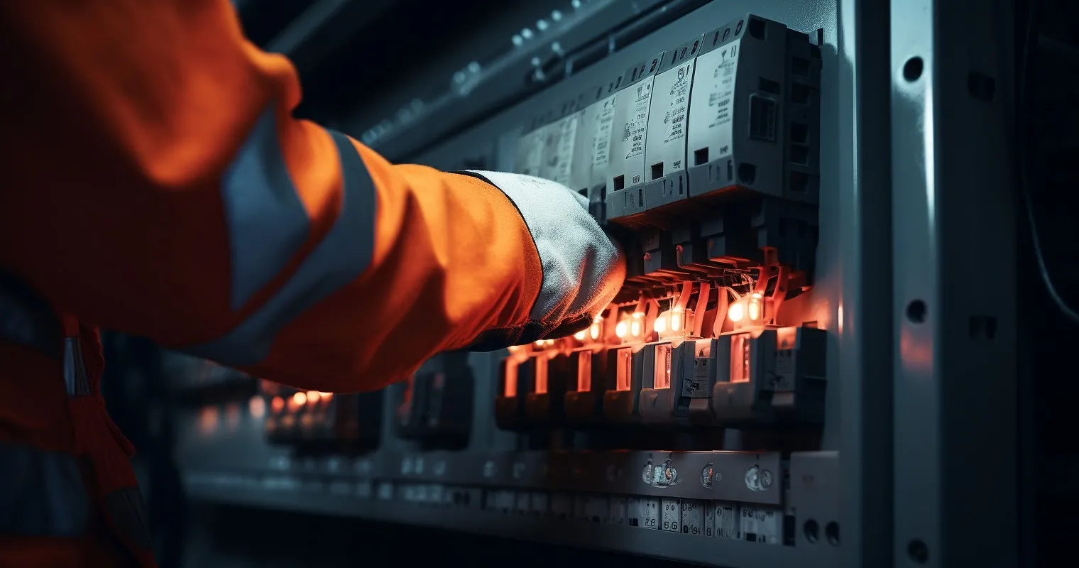 Hands Adjusting Circuit Breakers In An Electrical Panel
