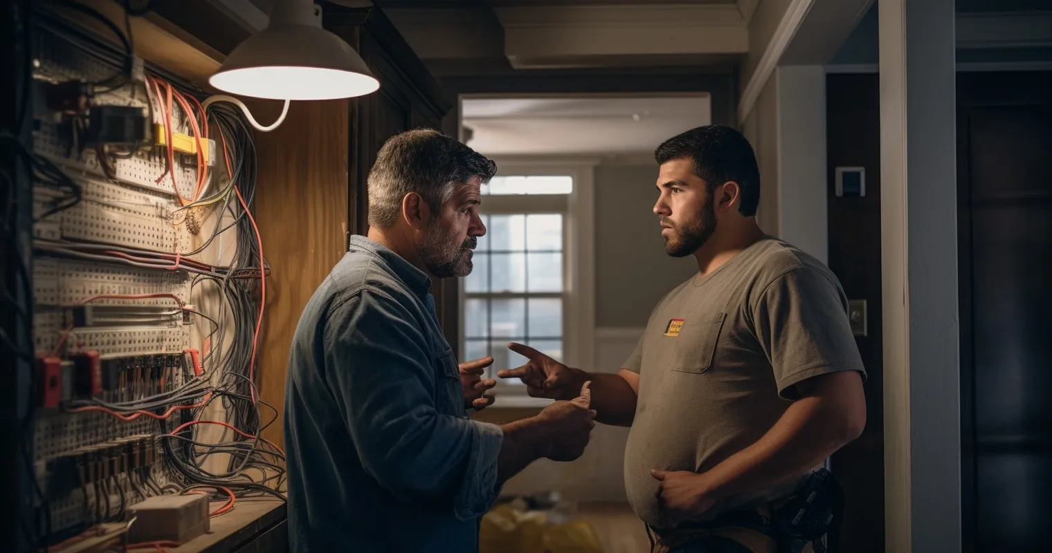 Homeowner Discussing Rewiring Plans With Contractor