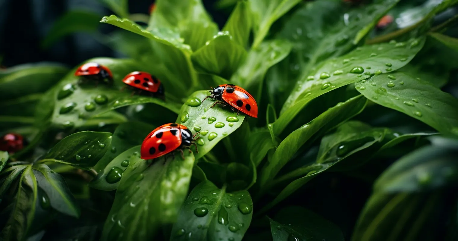 Houseplant With Ladybug And Spider Companions