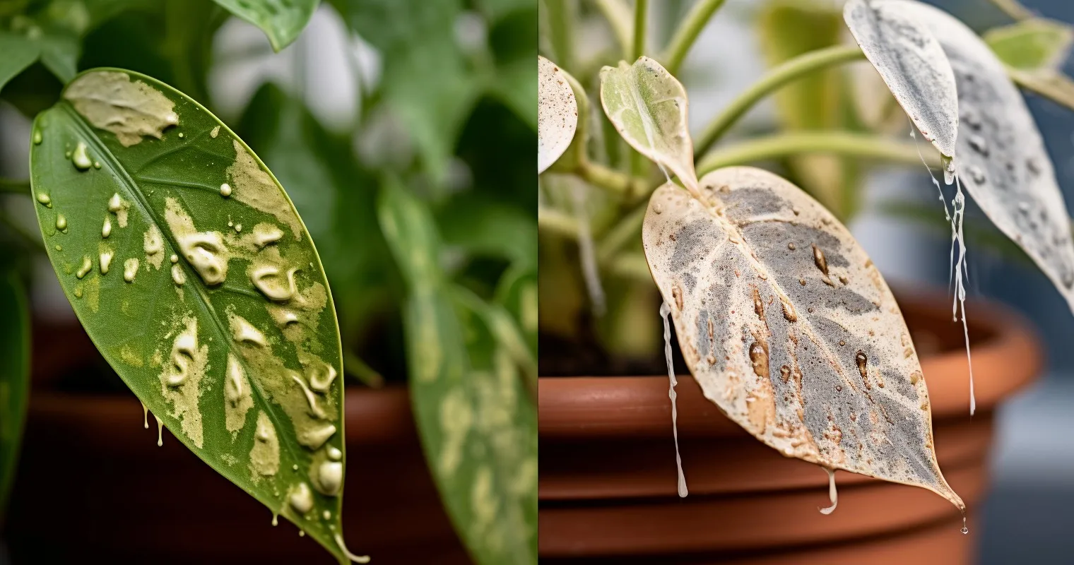 Houseplant With Pests Before And After Treatment