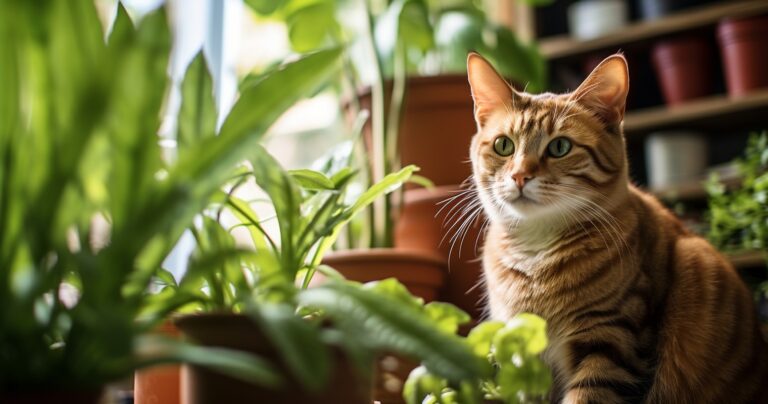 Houseplants And Curious Cat