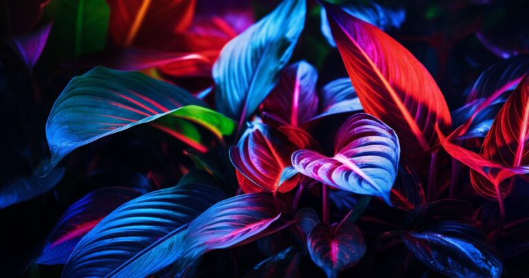 Houseplants Illuminated By Colored Lights