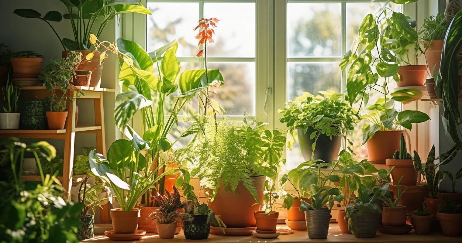 Houseplants Under Sunlight Near A Window
