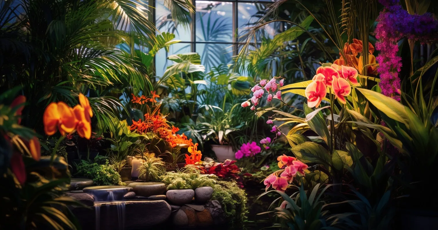 LED Lights Illuminating A Lush Indoor Garden