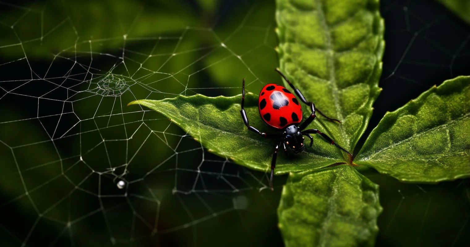 Ladybug On Spider Web In Houseplant