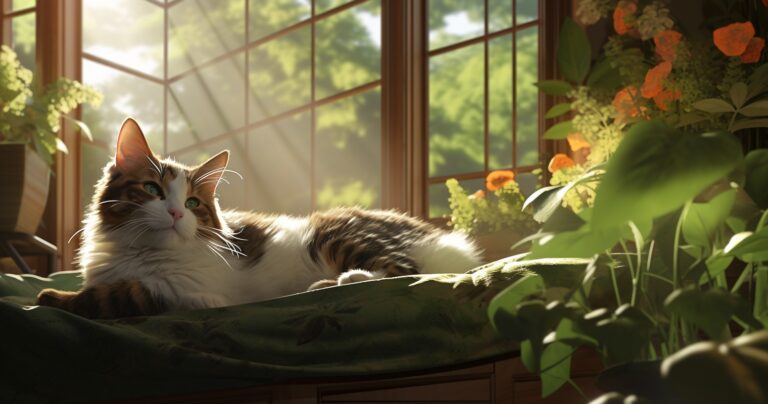 Lush Greenery and a Purring Feline Friend