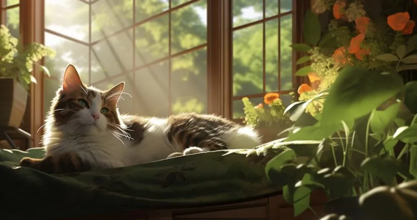 Lush Greenery and a Purring Feline Friend