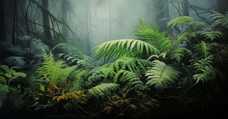 Lush Tropical Fern in Humid Environment