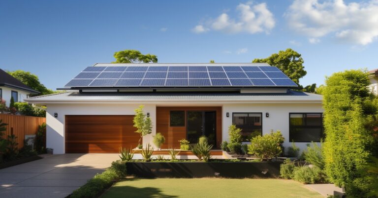 Modern home with solar panels on the roof