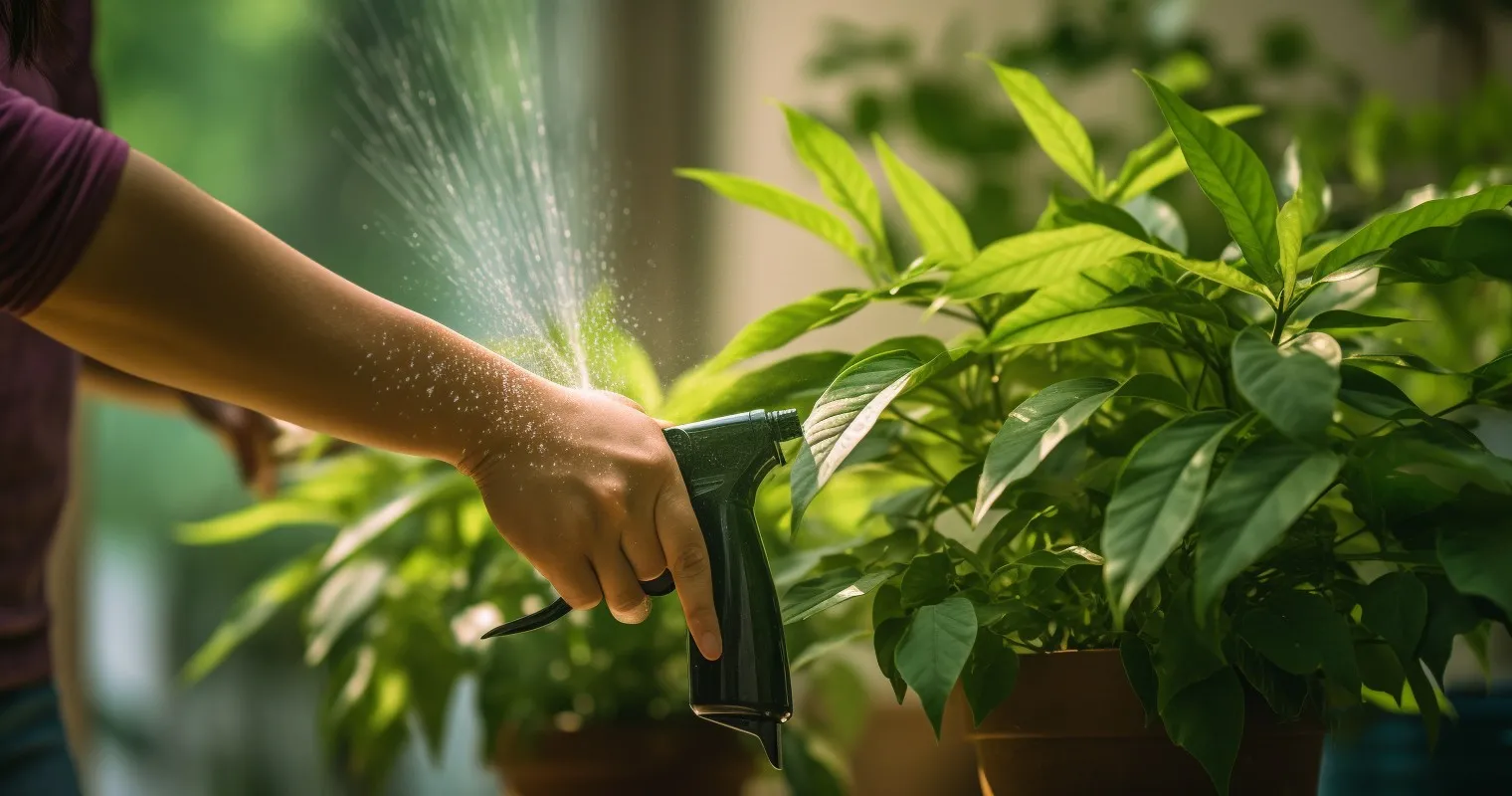 Neem Oil Spray Application On Houseplants