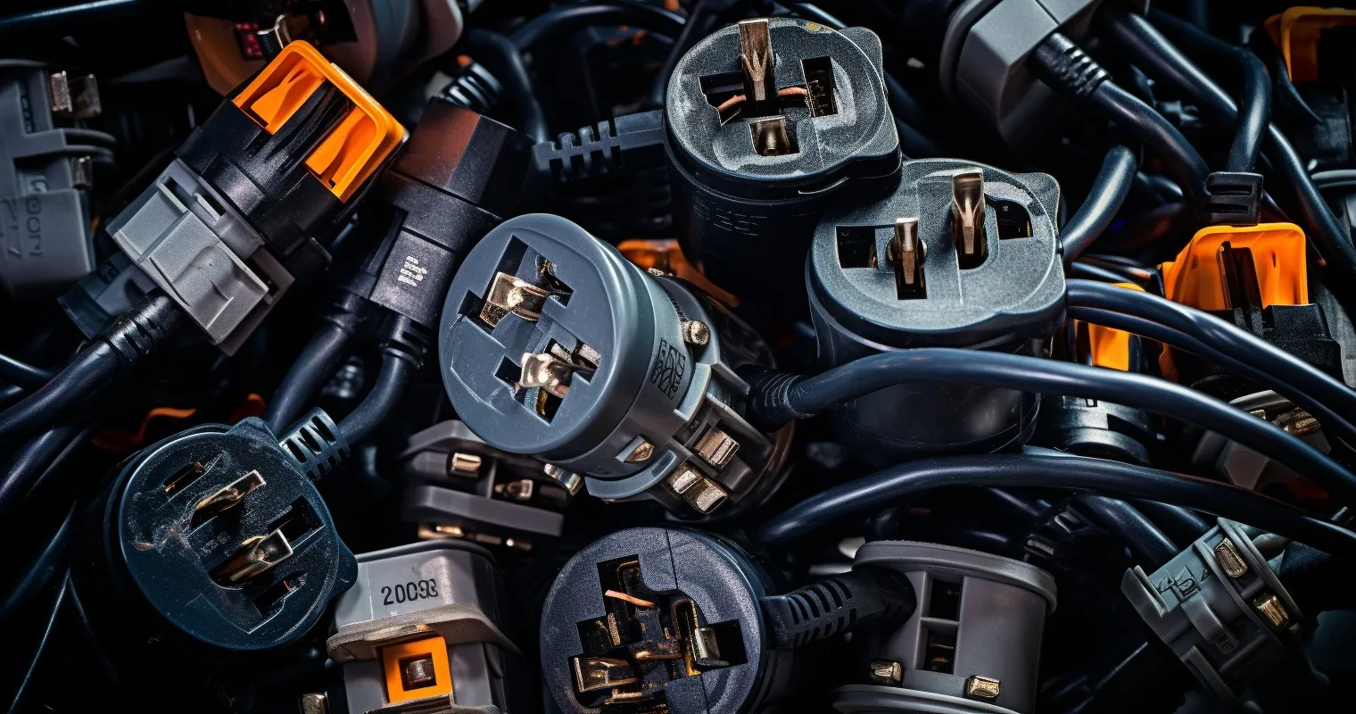 Overloaded Circuits Close-up of multiple plugs in a socket