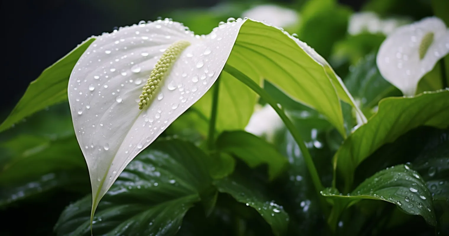 Peace Lily With Dewy Leaves