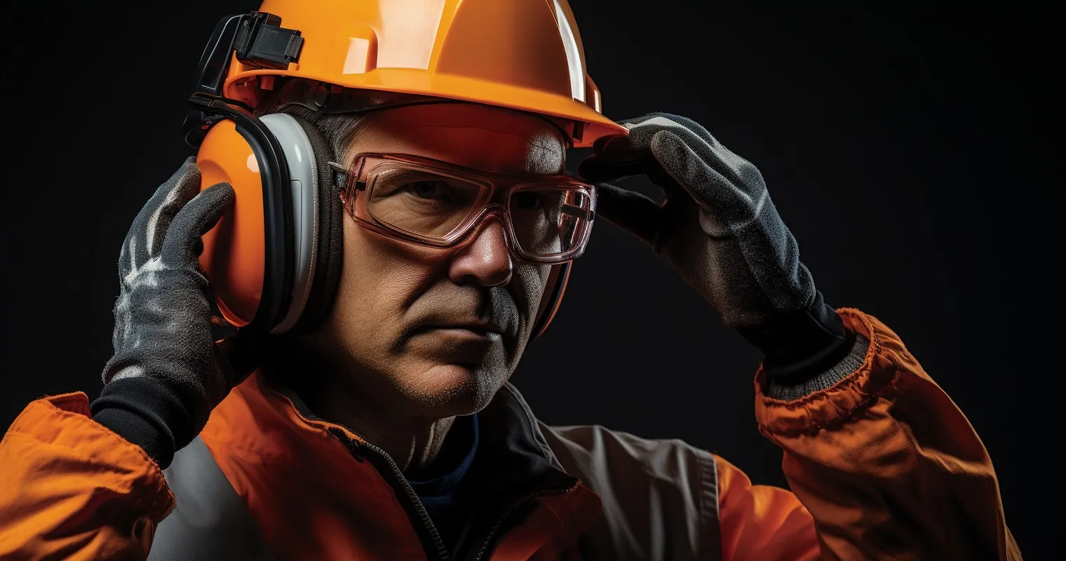 Person Wearing Safety Gear (Goggles, Ear Protection, Gloves)