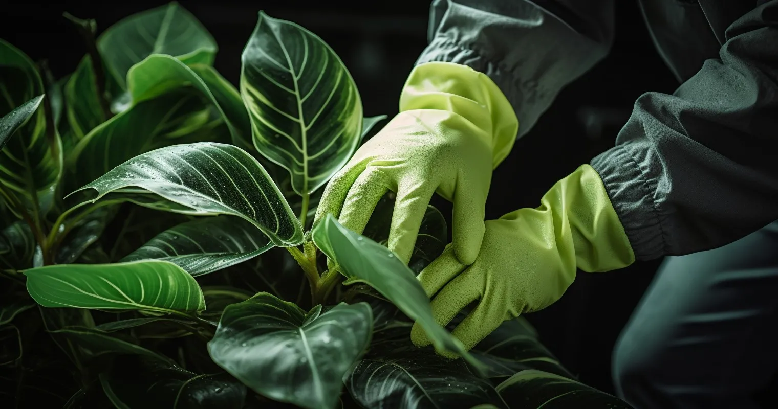 Person Wiping Mold Off Plant Leaves