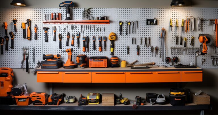 Power Tools Hanging On A Pegboard