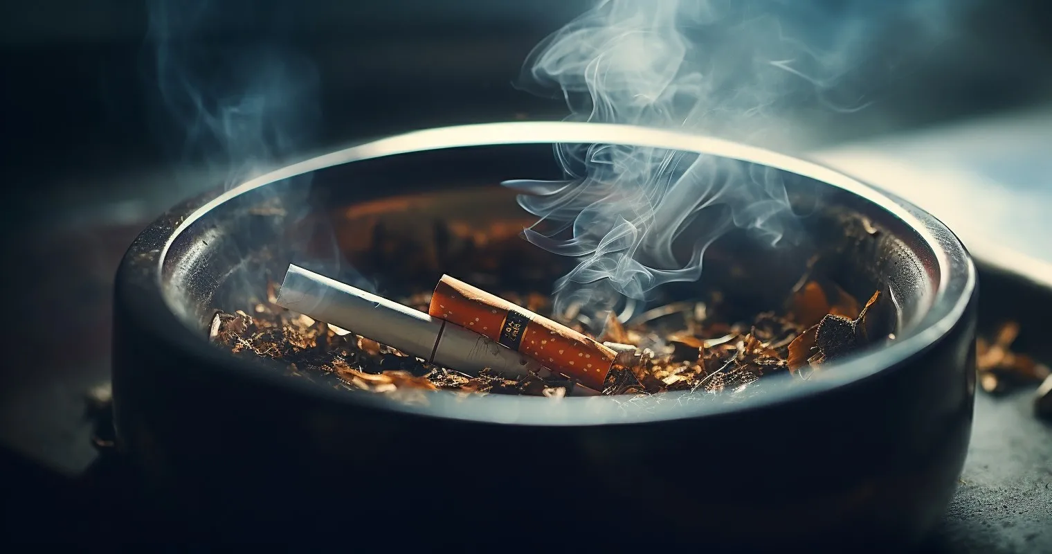 Ashtray With A Smoldering Cigarette, Potenial Fire Hazard