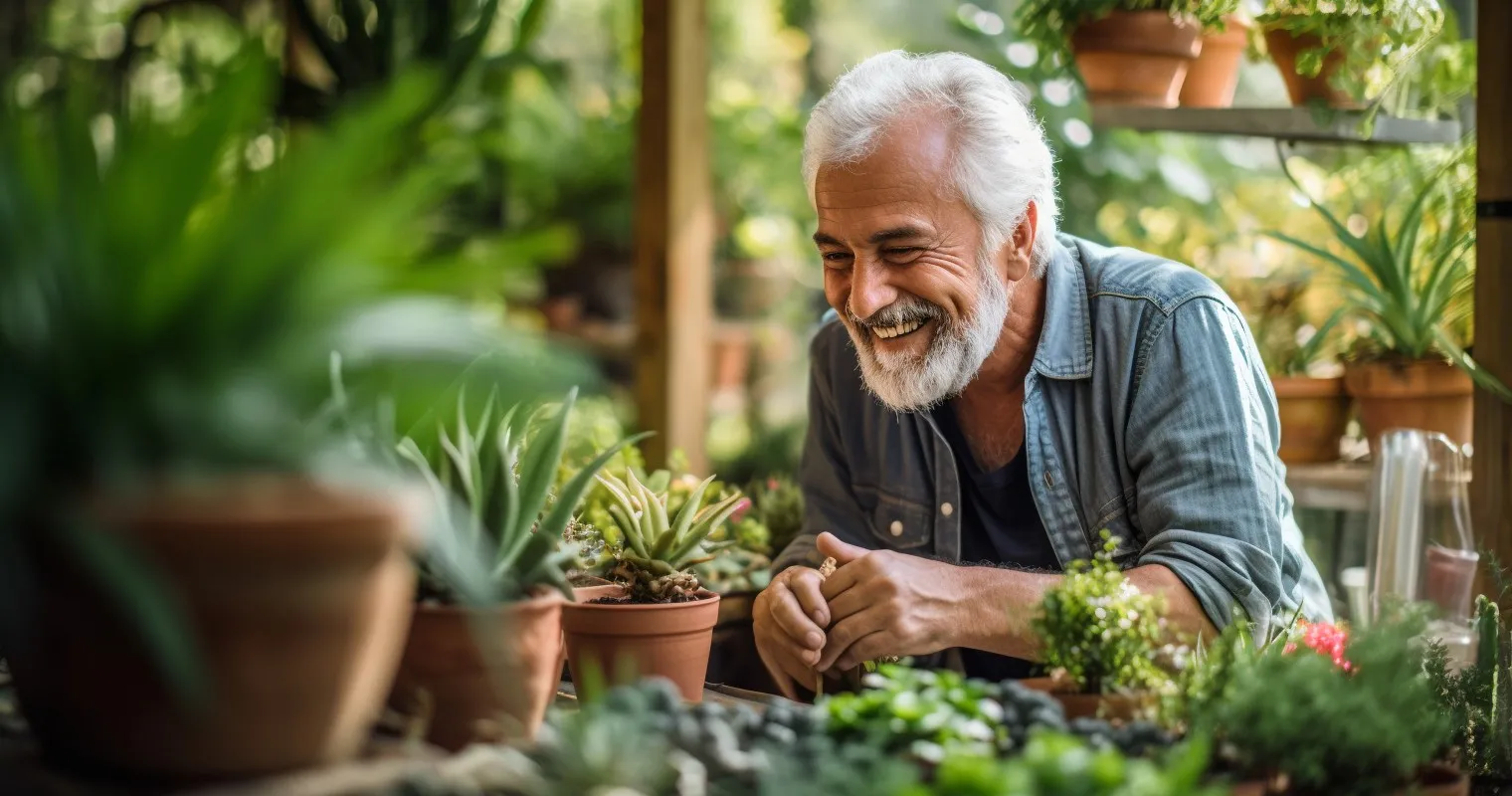Smiling Houseplant Owner With Healthy Plants