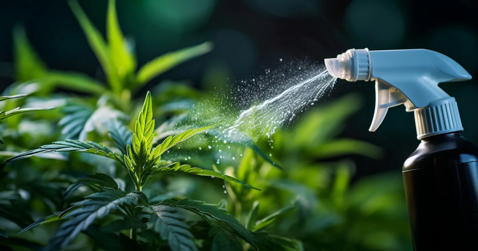 Spray Bottle Applying Neem Oil To Plant