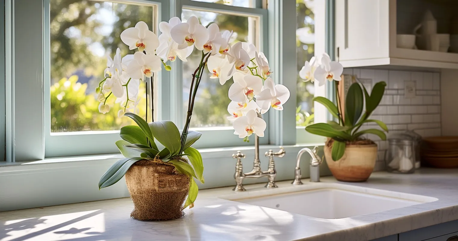 Sunlit Kitchen With Orchids