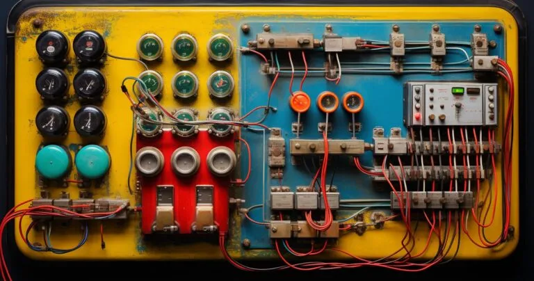 Vintage Electrical Panel With Wires And Breakers