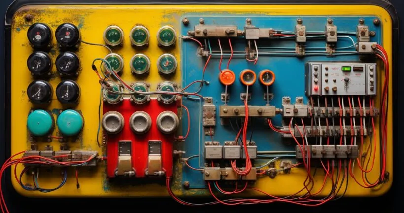 Vintage Electrical Panel With Wires And Breakers
