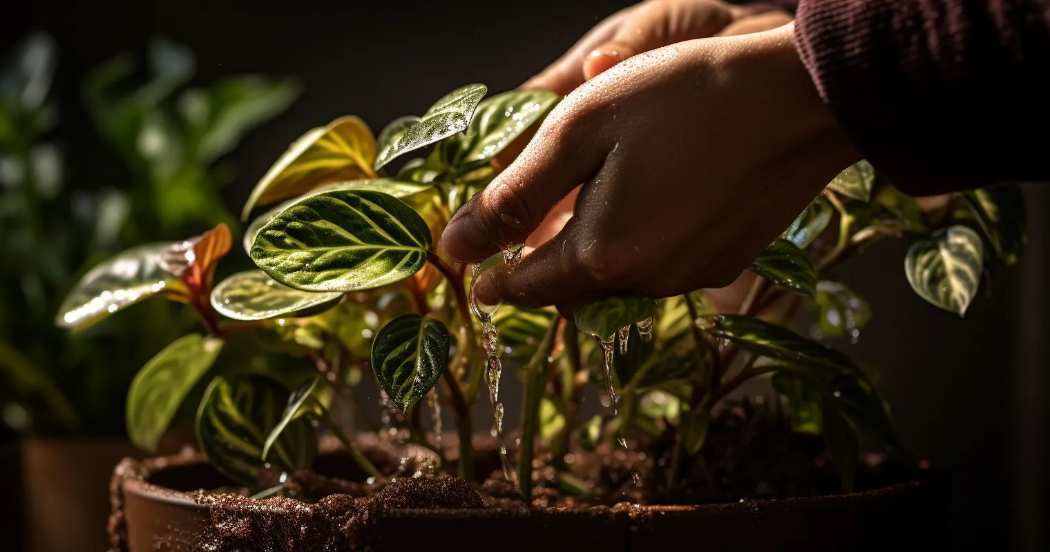 Watering Houseplant With Crispy Brown Spots