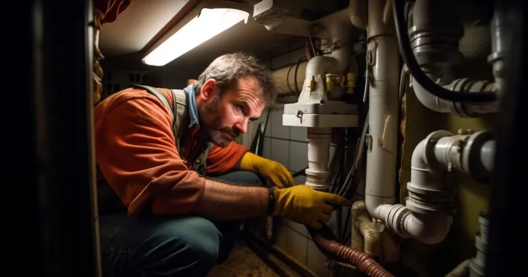 Plumber inspecting bathroom pipes
