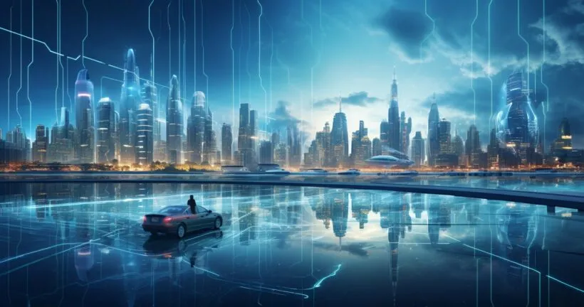 Future landscape with advanced electrical tech