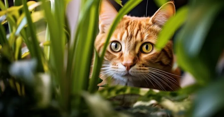 Cat Exploring A Lush Indoor Garden, Natural Light