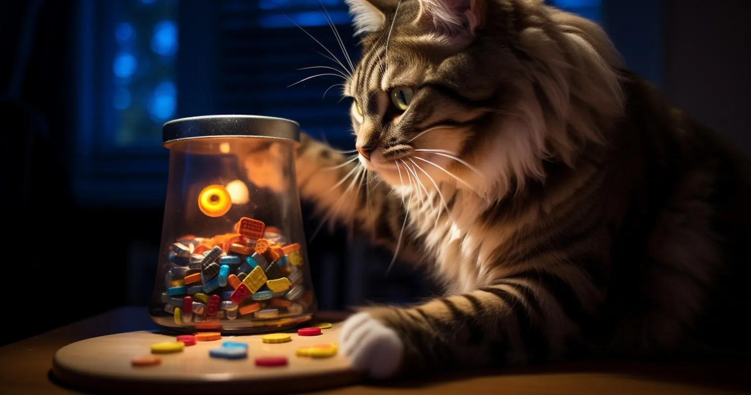 Cat Playing With A Puzzle Feeder, Playful Mood