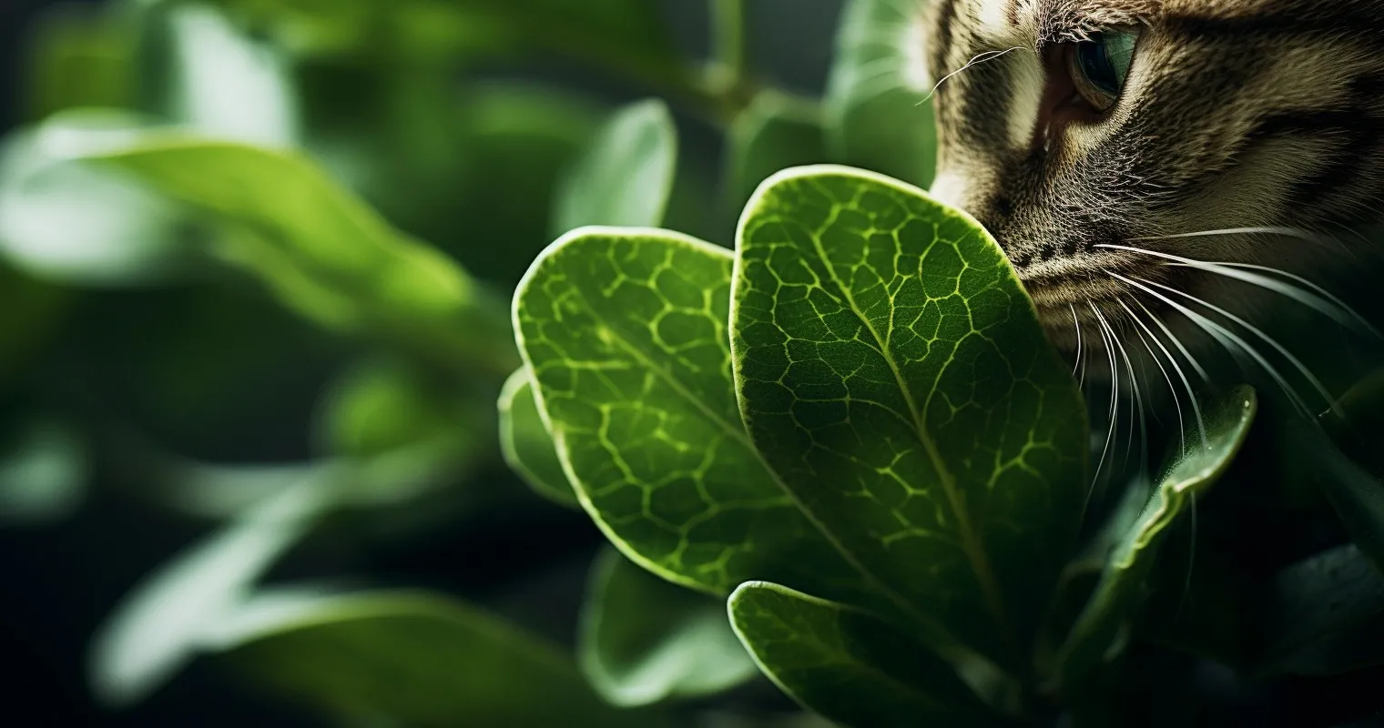 Close-Up Of A Cat's Paw Reaching For A Leaf
