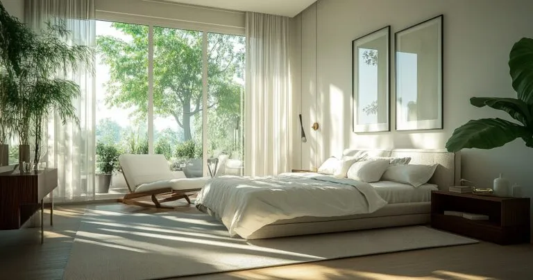 Modern minimalist bedroom with neutral colors