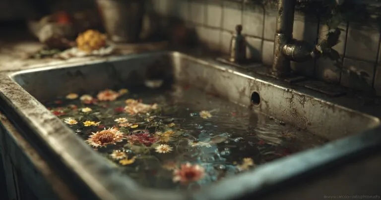 Clogged kitchen sink with stagnant water