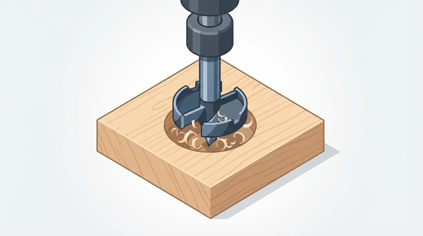 forstner bit drilling a clean flat-bottomed hole in wood