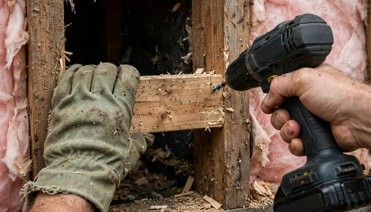 Adding wood blocking between studs inside an open wall